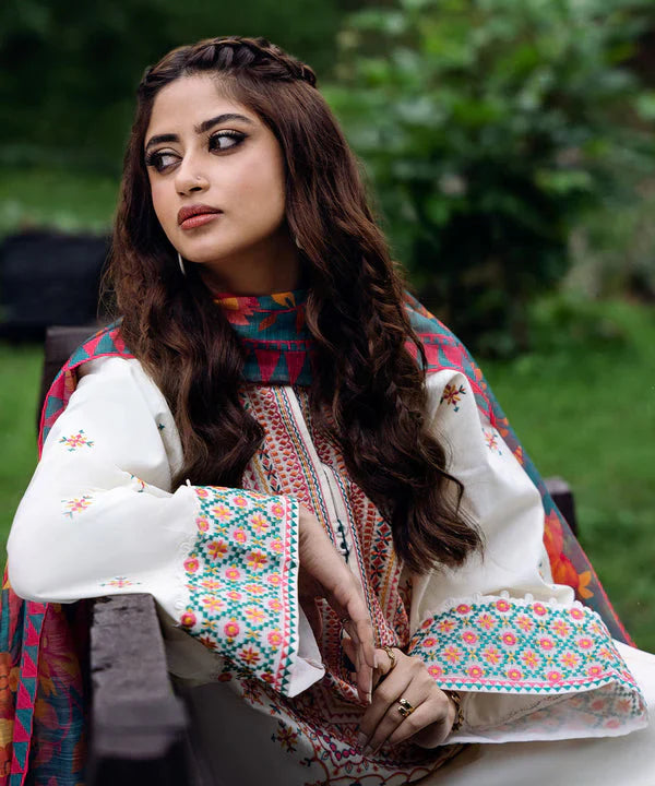 SAPPHIRE-LAWN 3PC-EMBROIDERED SHIRT WITH MONARK PRINT DUPATTA & TROUSER-D-3573