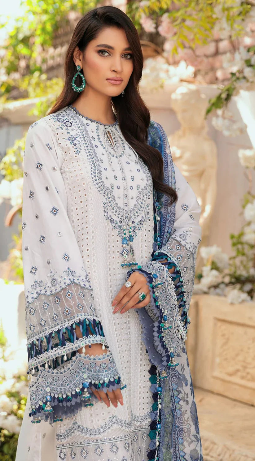 MARIA B - 3PC CHIKENKARI LAWN EMBROIDERED SHIRT WITH MONARK PRINT DUPATTA- D-3525