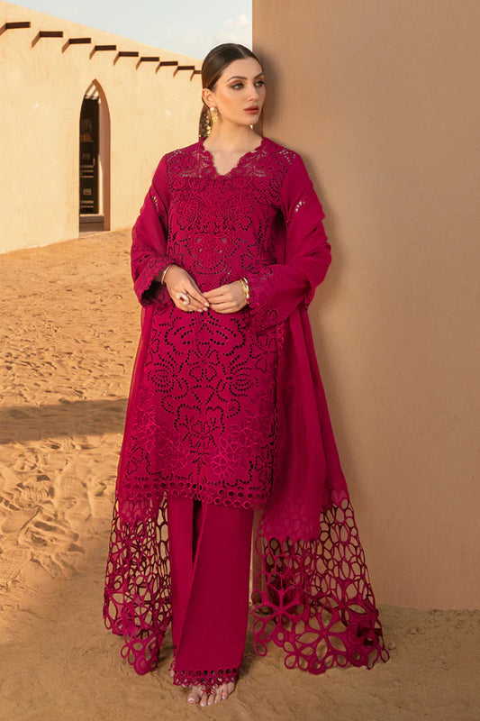 RANG RASIYA-CHIKAN KARI 3PC EMBROIDERED LAWN SHIRT WITH ORGANZA EMBROIDERED DUPATTA AND TROUSER -D-2885