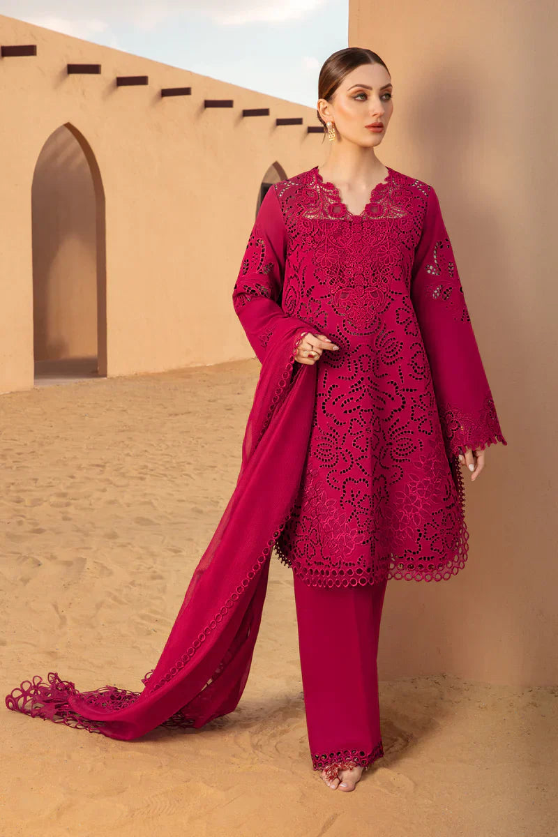 RANG RASIYA-CHIKAN KARI 3PC EMBROIDERED LAWN SHIRT WITH ORGANZA EMBROIDERED DUPATTA AND TROUSER -D-2885