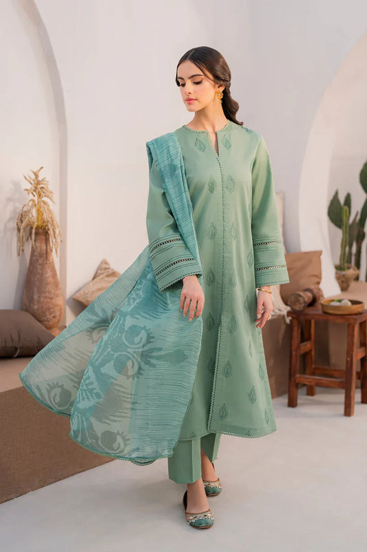 HANA- 3PC LAWN EMBROIDERED SHIRT WITH MONARK PRINT DUPATTA AND TROUSER-D-2867