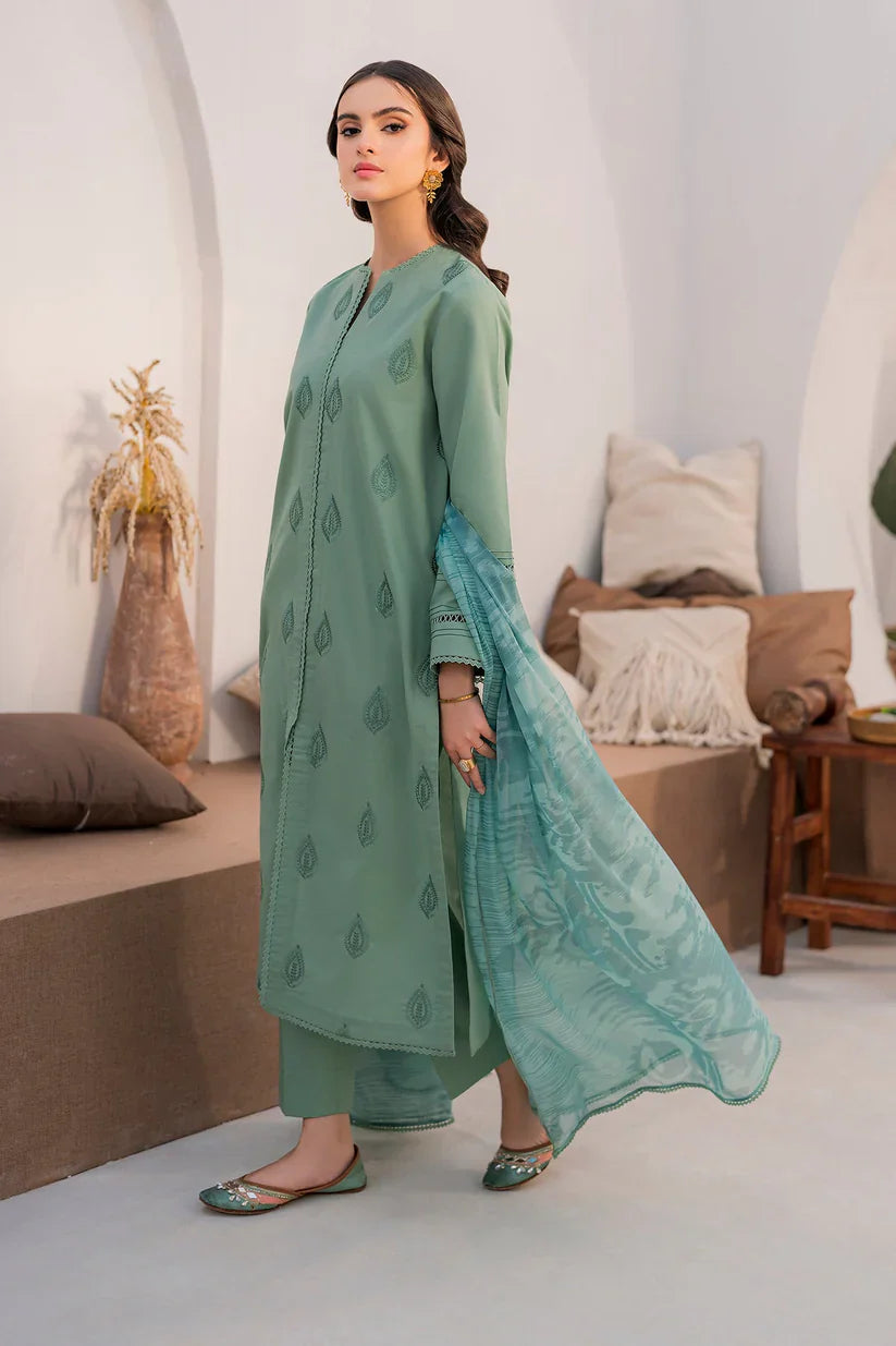 HANA- 3PC LAWN EMBROIDERED SHIRT WITH MONARK PRINT DUPATTA AND TROUSER-D-2867