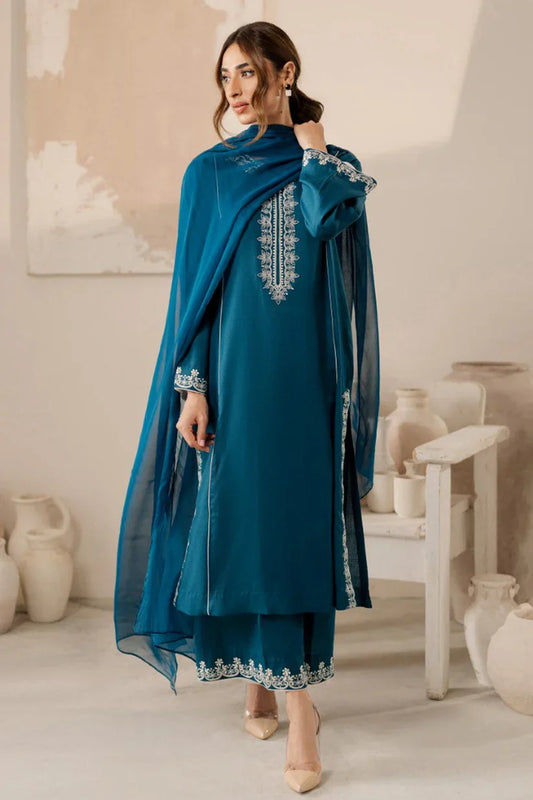 Vintage-Lawn 3pc Embroidered Shirt With Bamber Chiffon Dupatta & Embroidered Trouser-D-3568