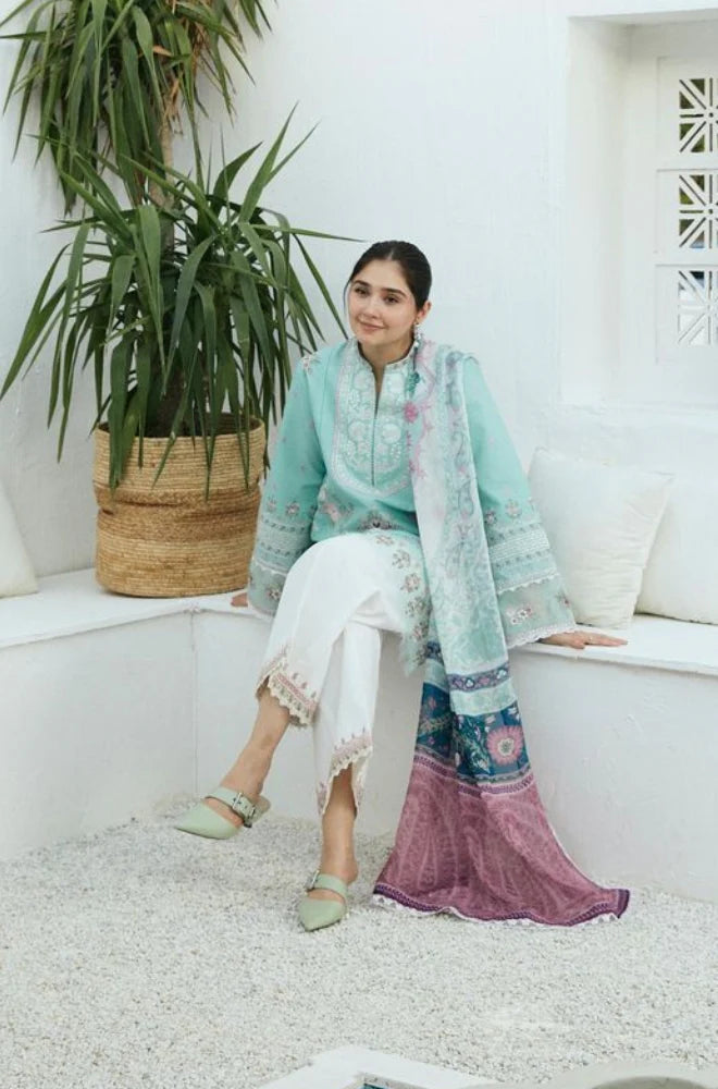 Zara Shah Jahan - 3PC Unstitched Lawn Embroidered Shirt with Digital Printed Cotton Net Dupatta and Embroidered Trousers