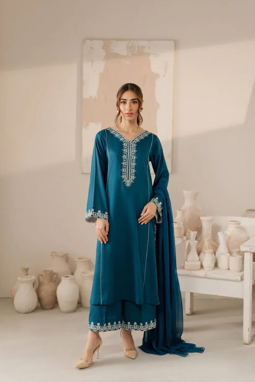 Vintage-Lawn 3pc Embroidered Shirt With Bamber Chiffon Dupatta & Embroidered Trouser-D-3568