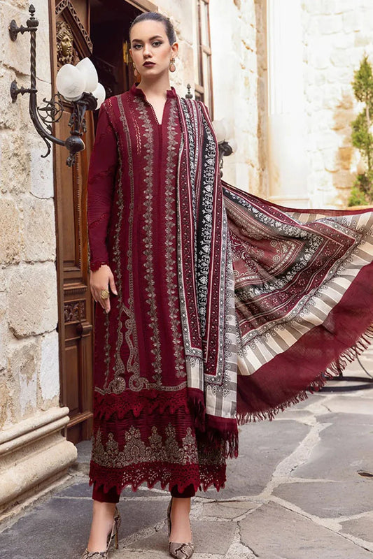 MARIA B-3PC LAWN EMBROIDERED SHIRT WITH MONARK PRINT DUPATTA AND LAWN TROUSER-D-3520