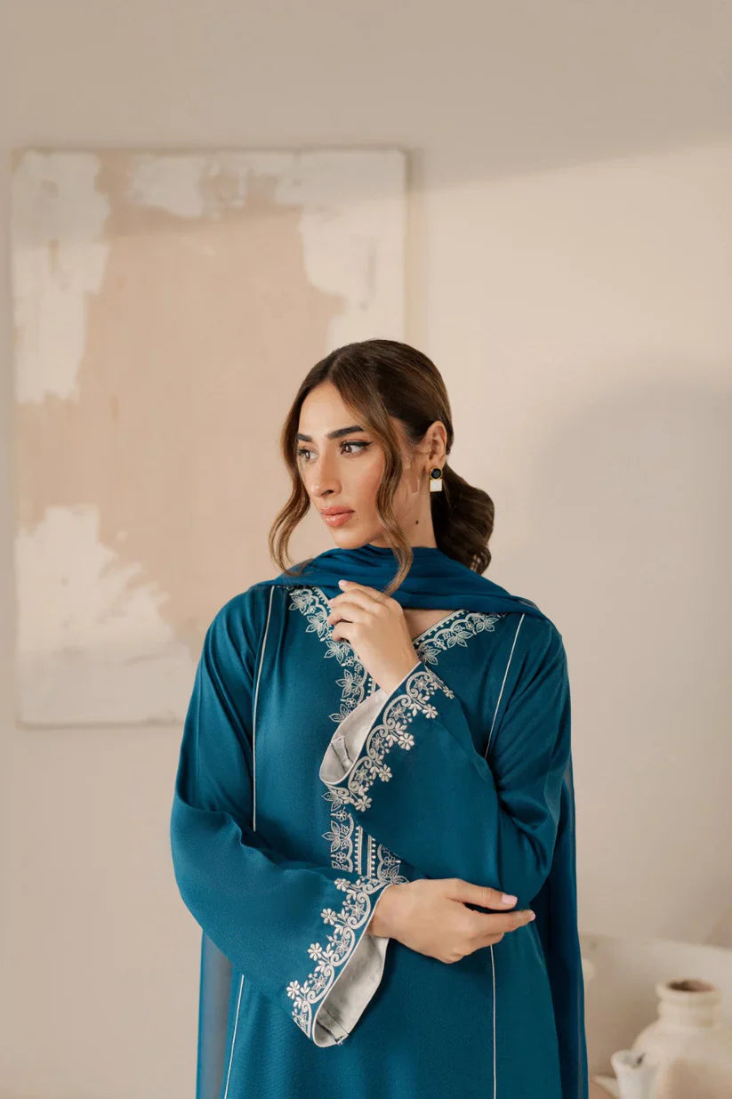 Vintage-Lawn 3pc Embroidered Shirt With Bamber Chiffon Dupatta & Embroidered Trouser-D-3568