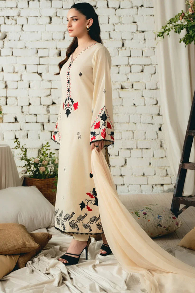 Asim Jofa-Lawn 3pc Embroidered Shirt With Bamber Chiffon Dupatta & Trouser-D-3566