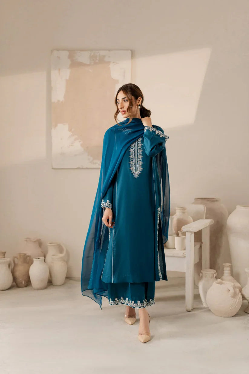 Vintage-Lawn 3pc Embroidered Shirt With Bamber Chiffon Dupatta & Embroidered Trouser-D-3568