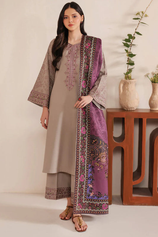 GARNET-3PC LAWN EMBROIDERED SHIRT WITH MONARK PRINT DUPATTA AND TROUSER-D-3534