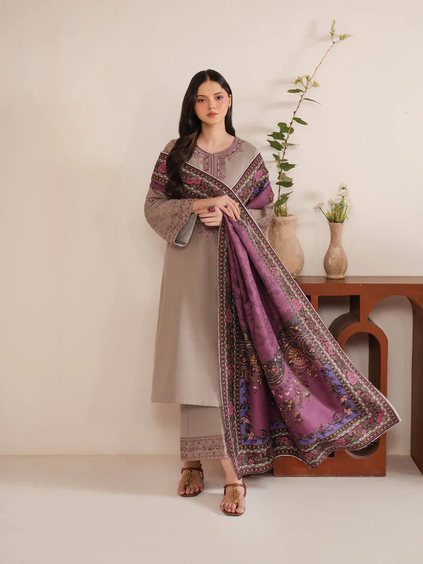 GARNET-3PC LAWN EMBROIDERED SHIRT WITH MONARK PRINT DUPATTA AND TROUSER-D-3534