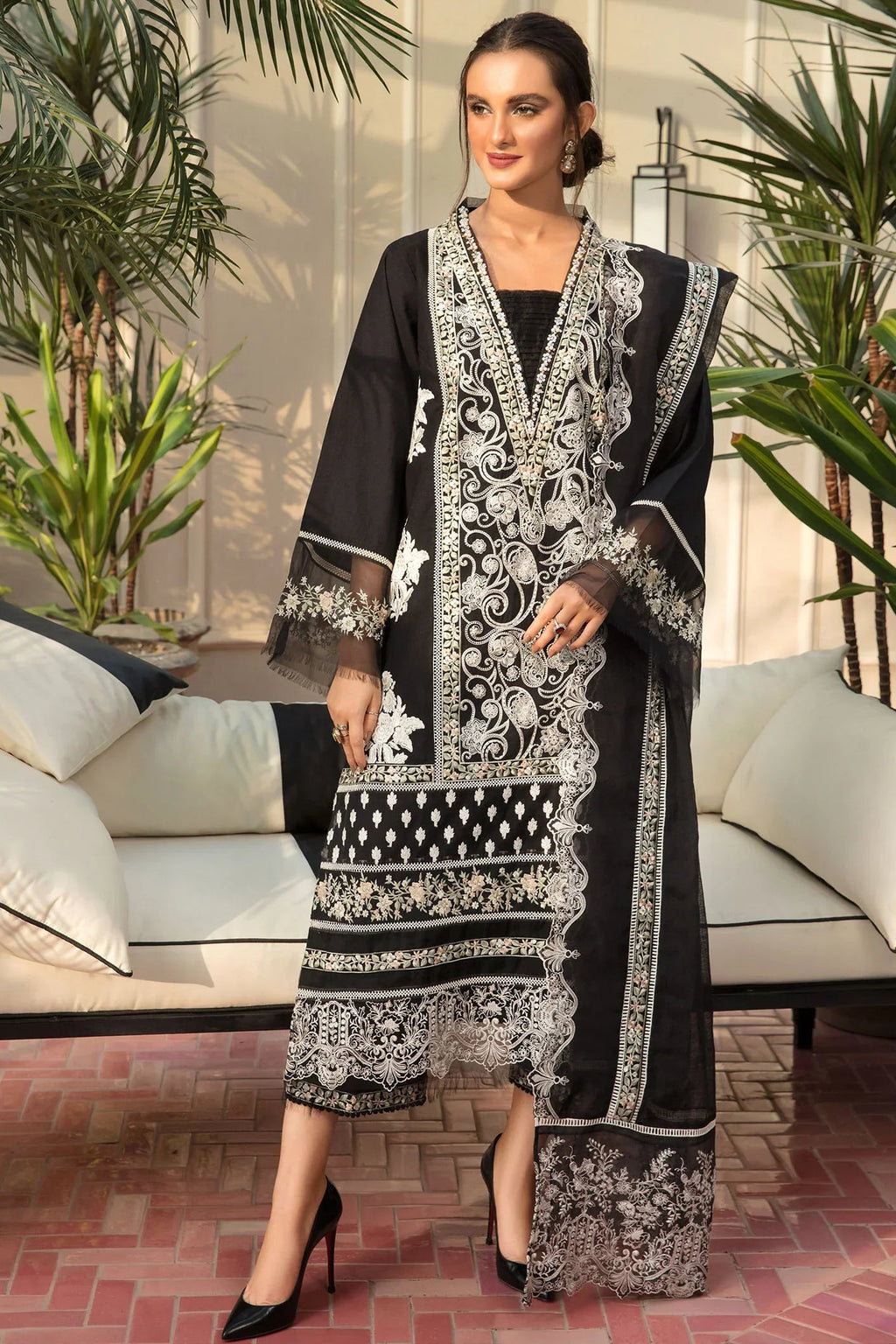 Crimson - 3PC Luxury Viscose Embroidered Suit (SYT-559)