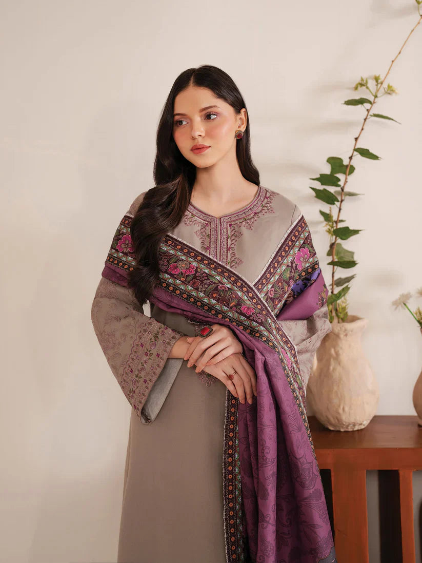 GARNET-3PC LAWN EMBROIDERED SHIRT WITH MONARK PRINT DUPATTA AND TROUSER-D-3534