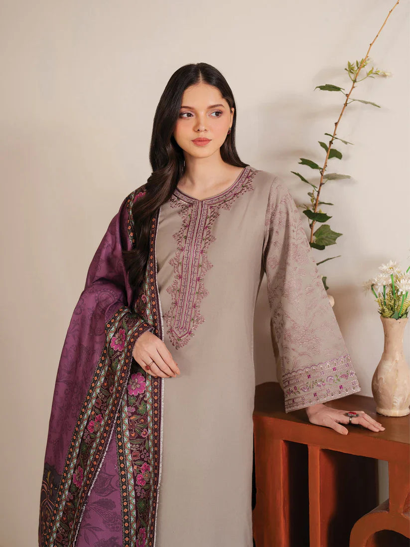 GARNET-3PC LAWN EMBROIDERED SHIRT WITH MONARK PRINT DUPATTA AND TROUSER-D-3534
