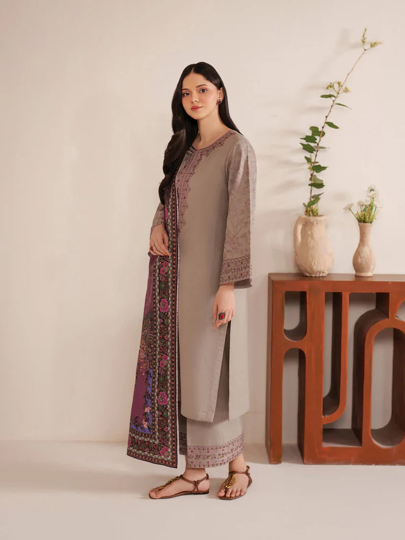GARNET-3PC LAWN EMBROIDERED SHIRT WITH MONARK PRINT DUPATTA AND TROUSER-D-3534