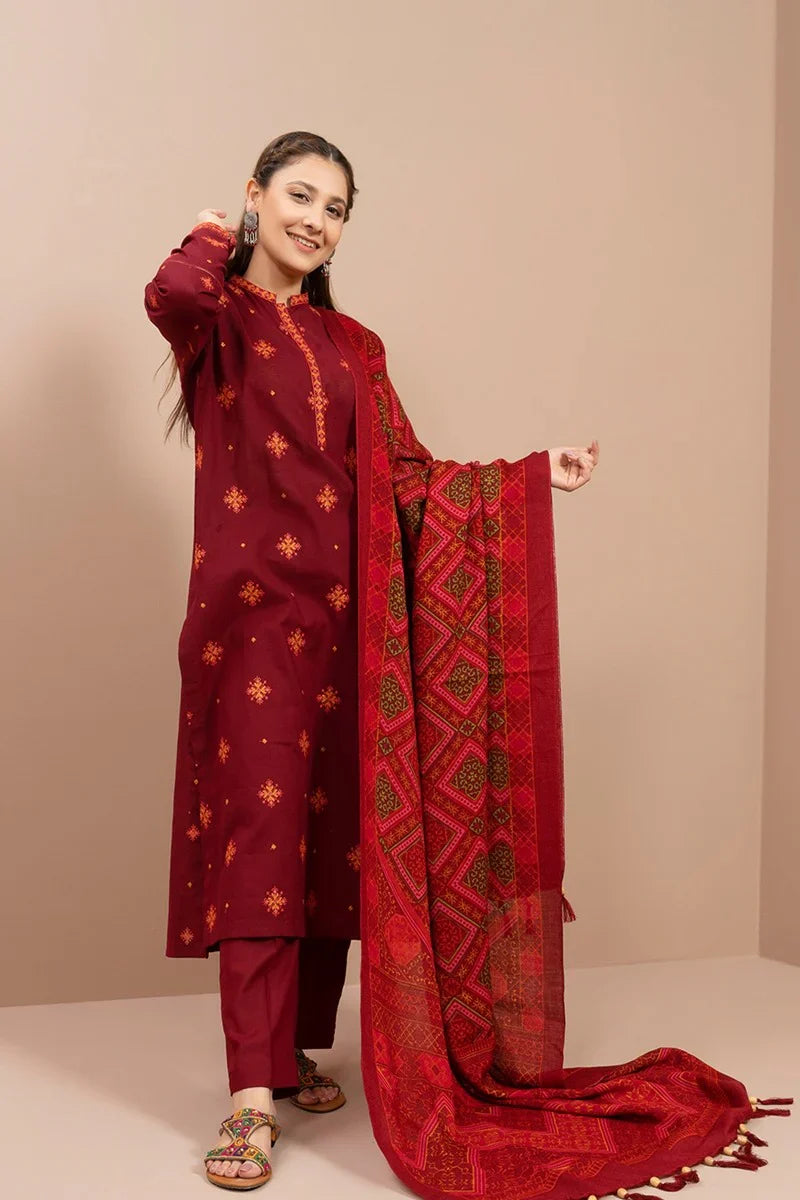 KAYSERIA- 3PC LAWN EMBROIDERED WITH MONARK PRINT DUPATTA & TROUSER-D-3588