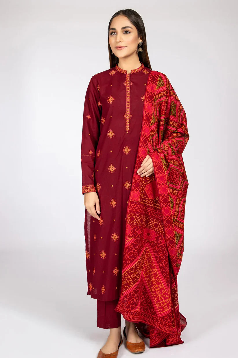 KAYSERIA- 3PC LAWN EMBROIDERED WITH MONARK PRINT DUPATTA & TROUSER-D-3588