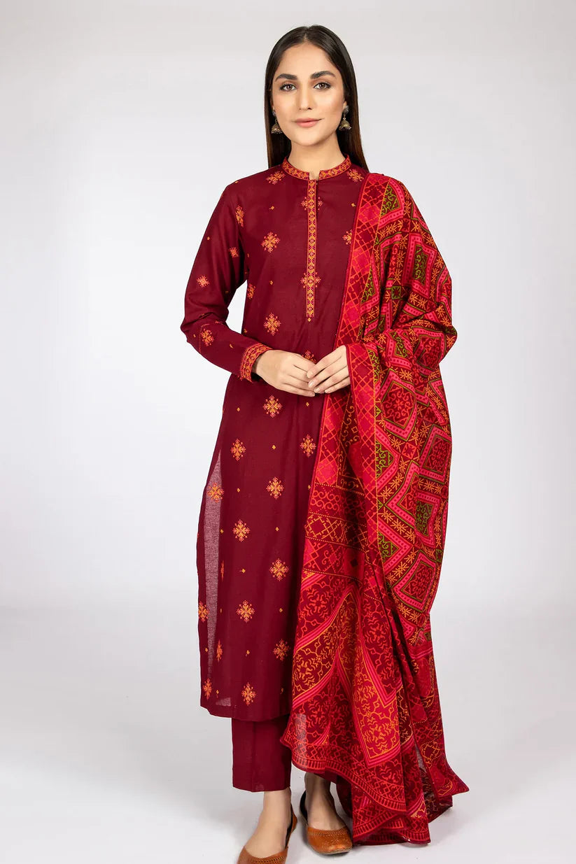 KAYSERIA- 3PC LAWN EMBROIDERED WITH MONARK PRINT DUPATTA & TROUSER-D-3588