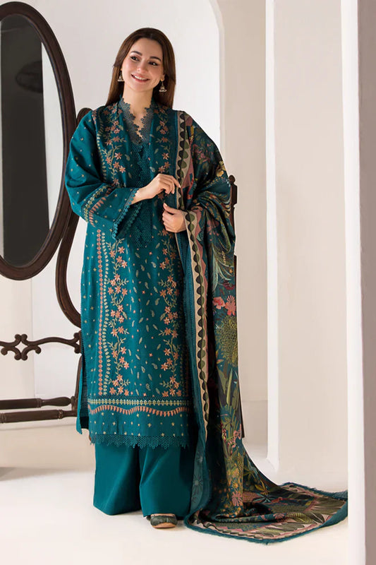SOBIA NAZIR- 3PC LAWN EMBROIDERED SHIRT WITH MONARK PRINTED DUPATTA AND TROUSER-D-3569