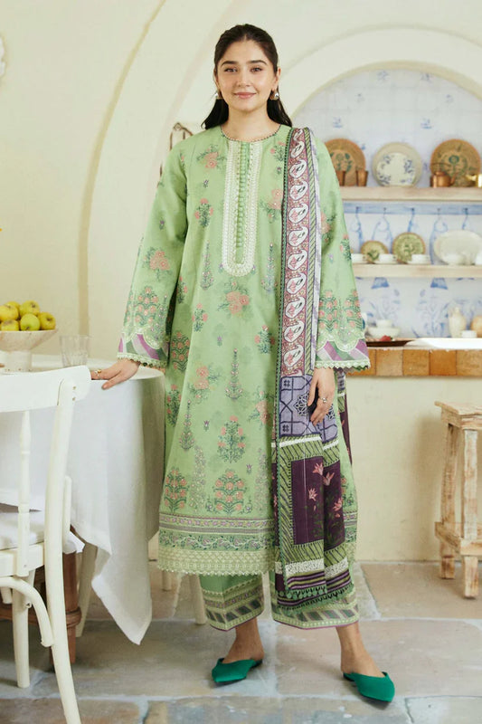 ZAHRA SHAHJAHAN- 3PC LAWN EMBROIDERED SHIRT WITH MONARK PRINT DUPATTA & EMB TROUSER -D-3571