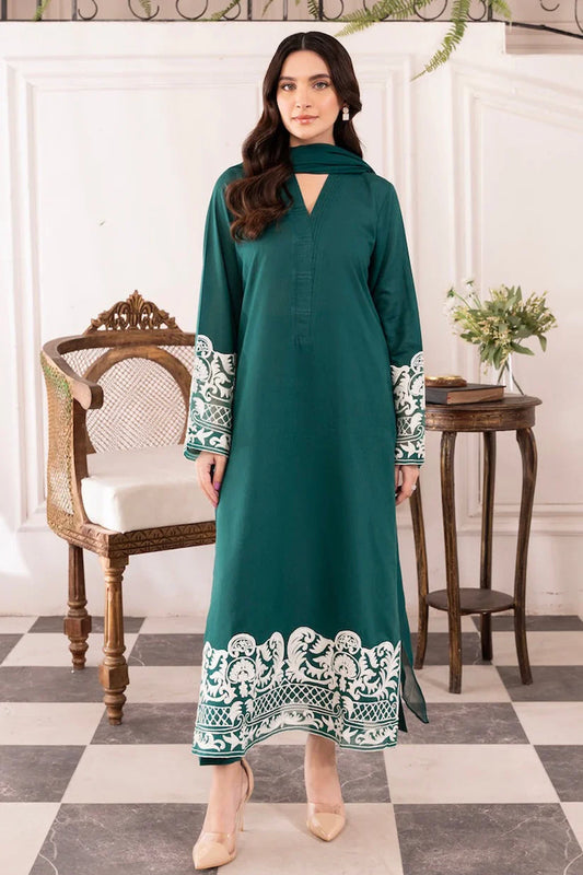 Asim Jofa-Lawn 3pc Embroidered Shirt With Bamber Chiffon Dupatta & Trouser-D-3577