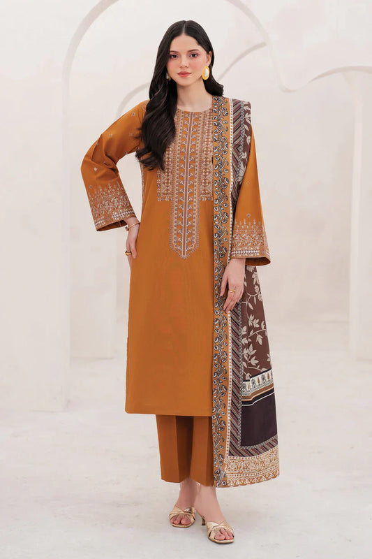 GARNET-3PC LAWN EMBROIDERED SHIRT WITH MONARK PRINT DUPATTA AND TROUSER-D-3534