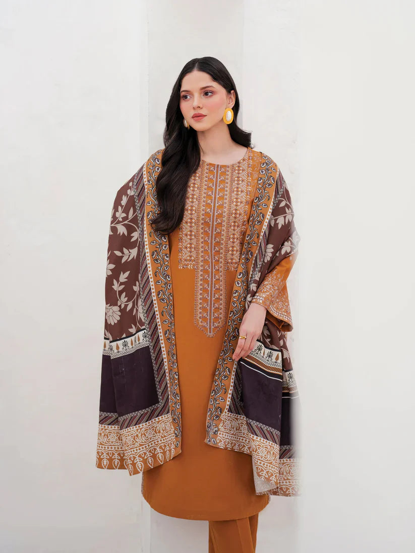 GARNET-3PC LAWN EMBROIDERED SHIRT WITH MONARK PRINT DUPATTA AND TROUSER-D-3534