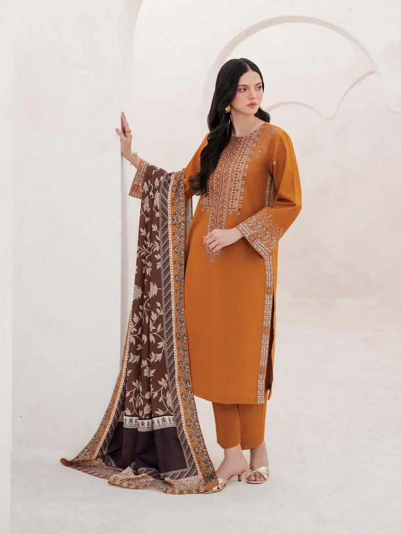 GARNET-3PC LAWN EMBROIDERED SHIRT WITH MONARK PRINT DUPATTA AND TROUSER-D-3534