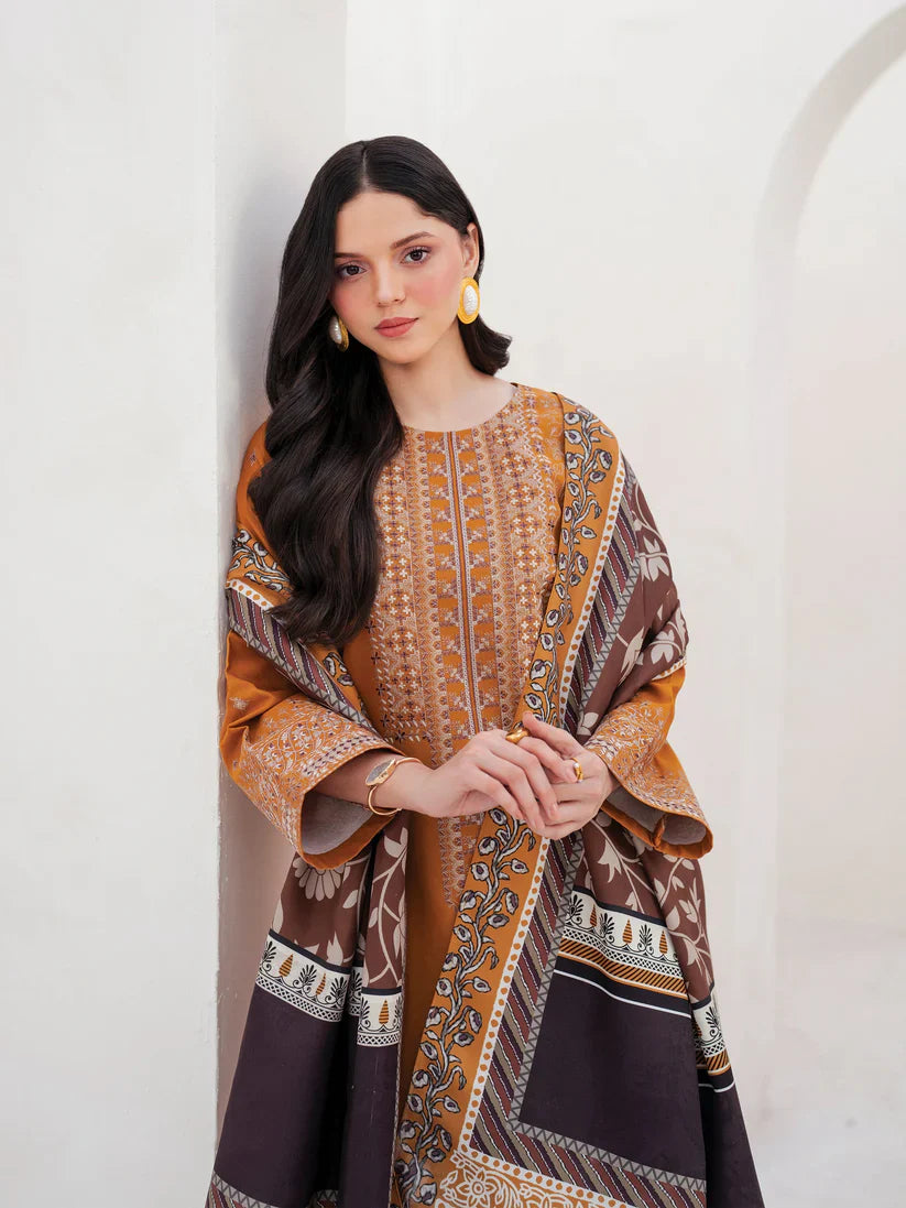 GARNET-3PC LAWN EMBROIDERED SHIRT WITH MONARK PRINT DUPATTA AND TROUSER-D-3534