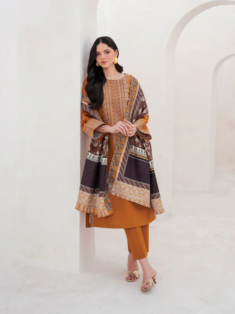 GARNET-3PC LAWN EMBROIDERED SHIRT WITH MONARK PRINT DUPATTA AND TROUSER-D-3534