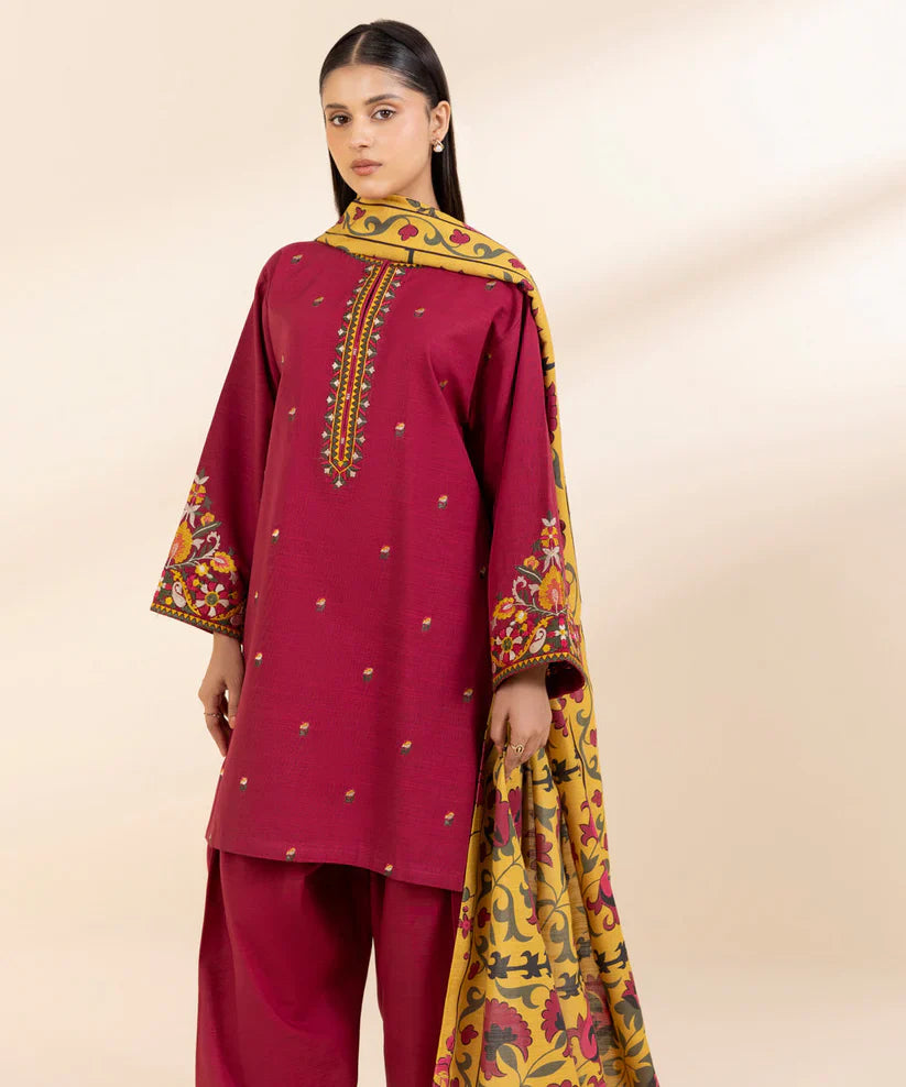 SAPPHIRE-3PC LAWN EMBROIDERED SHIRT WITH MONARK PRINT DUPATTA AND TROUSER-D-3607