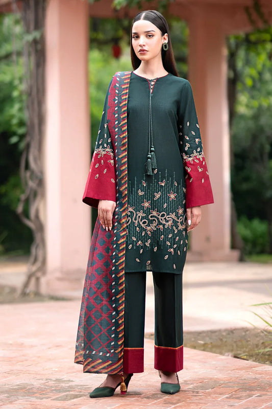 JAZMIN-3PC LAWN EMBROIDRED SHIRT WITH MONARK PRINT DUPATTA AND TROUSER-D-3605