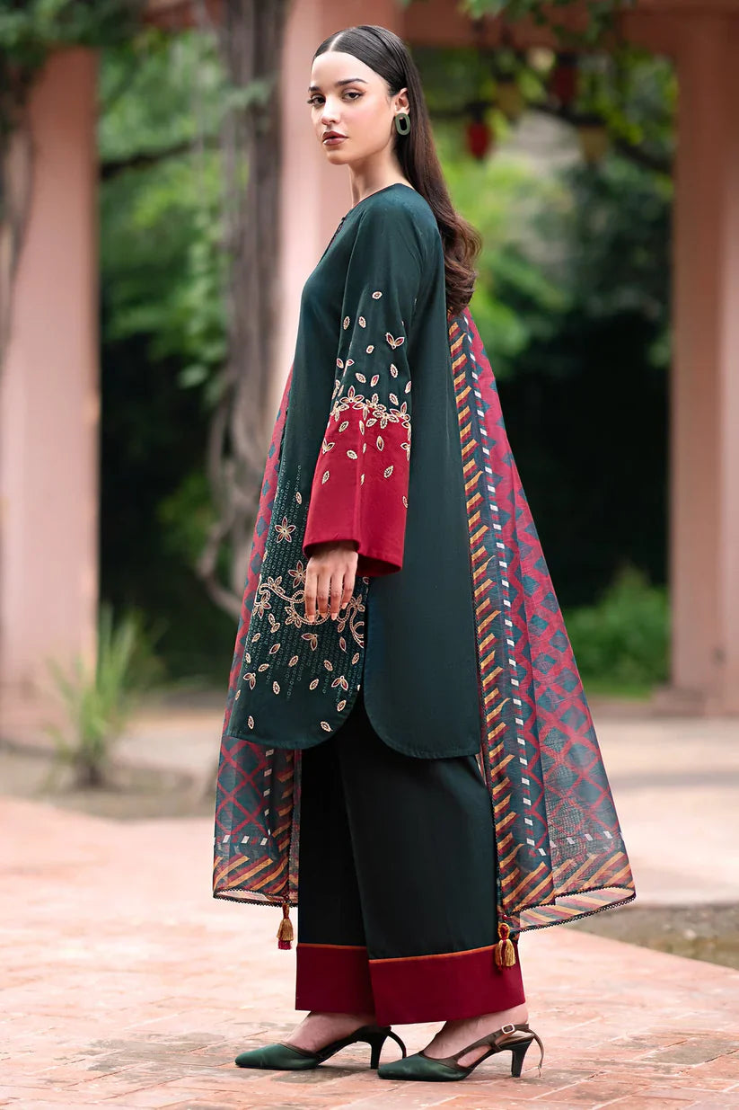 JAZMIN-3PC LAWN EMBROIDRED SHIRT WITH MONARK PRINT DUPATTA AND TROUSER-D-3605