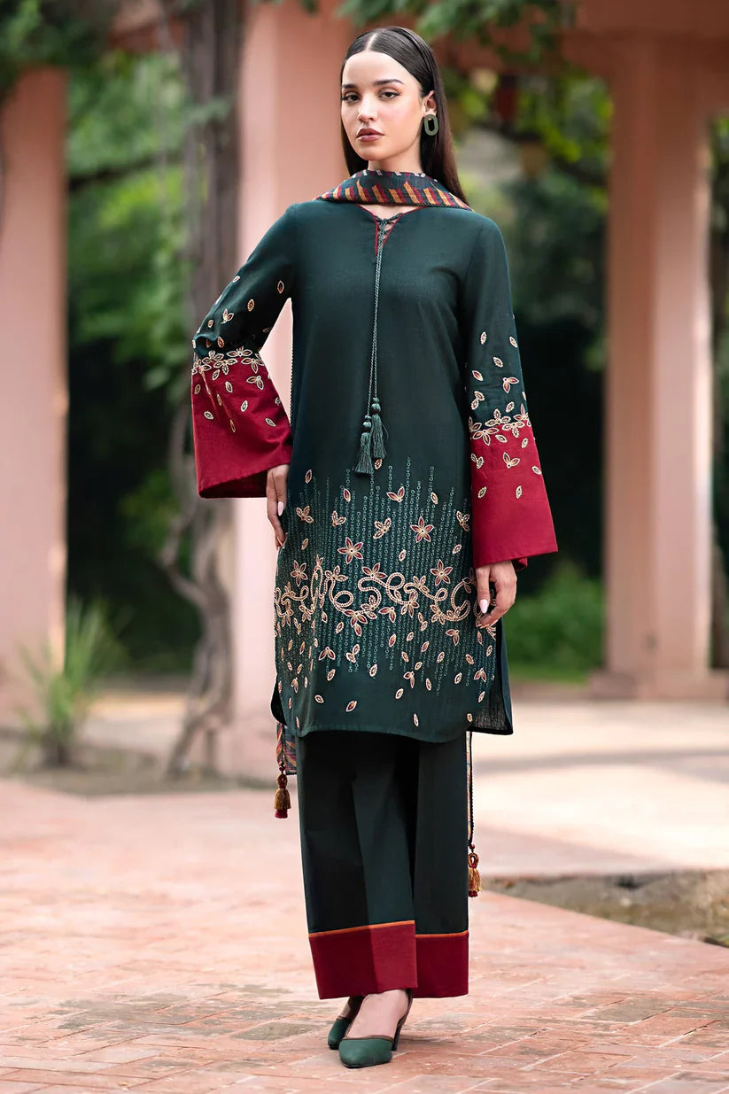 JAZMIN-3PC LAWN EMBROIDRED SHIRT WITH MONARK PRINT DUPATTA AND TROUSER-D-3605
