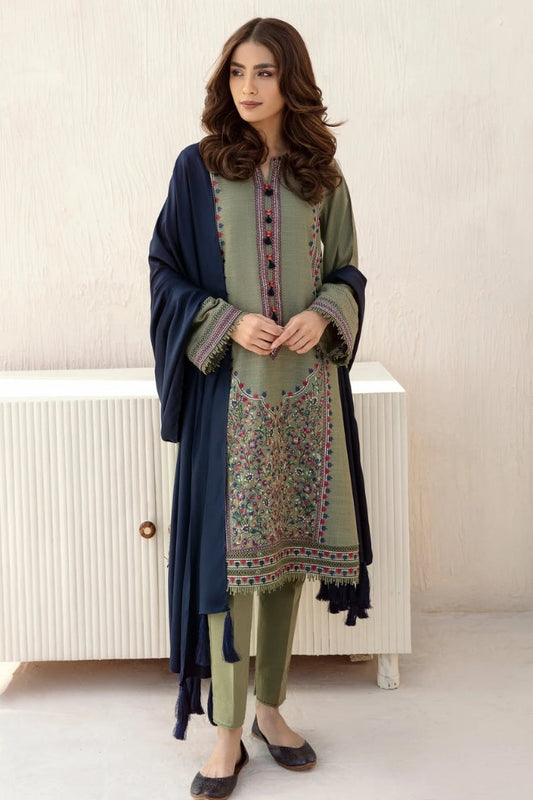 Jazmin - 3PC Unstitched Dhanak Embroidered Shirt with Dhanak Shawl and Trouser