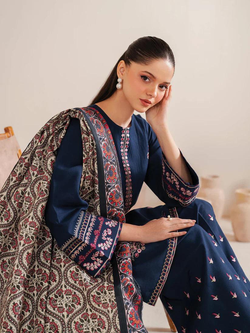 GARNET-3PC LAWN EMBROIDERED SHIRT WITH MONARK PRINT DUPATTA & LAWN TROUSER-D-3540