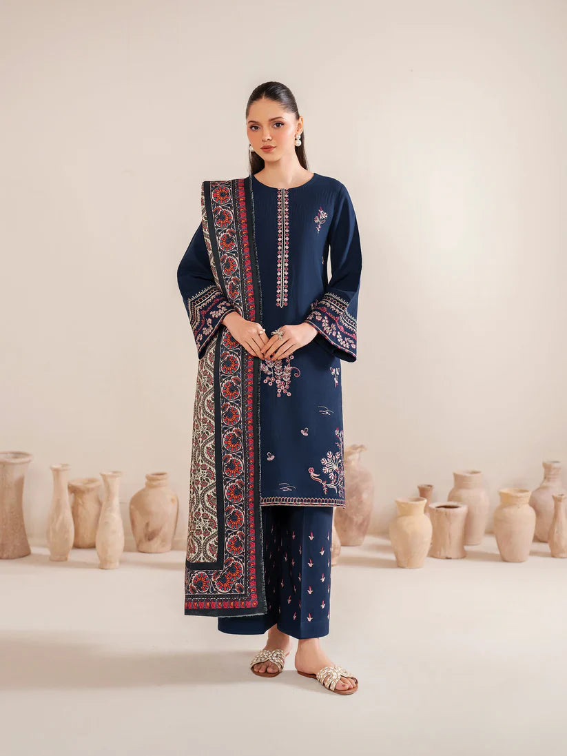 GARNET-3PC LAWN EMBROIDERED SHIRT WITH MONARK PRINT DUPATTA & LAWN TROUSER-D-3540
