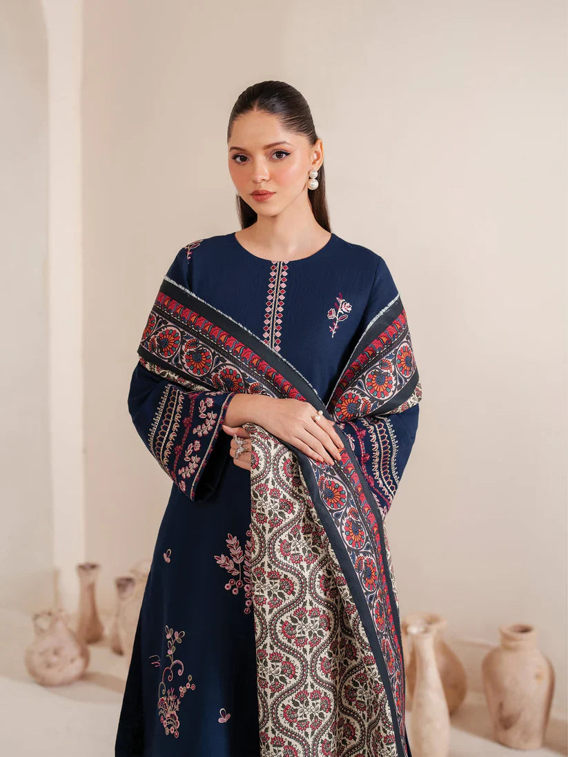 GARNET-3PC LAWN EMBROIDERED SHIRT WITH MONARK PRINT DUPATTA & LAWN TROUSER-D-3540