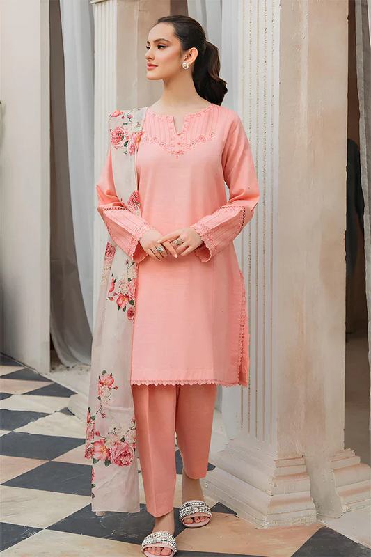 ZIVA-3PC LAWN EMBROIDERED SHIRT WITH MONARK PTRINTED DUPATTA & TROUSER-D-3503
