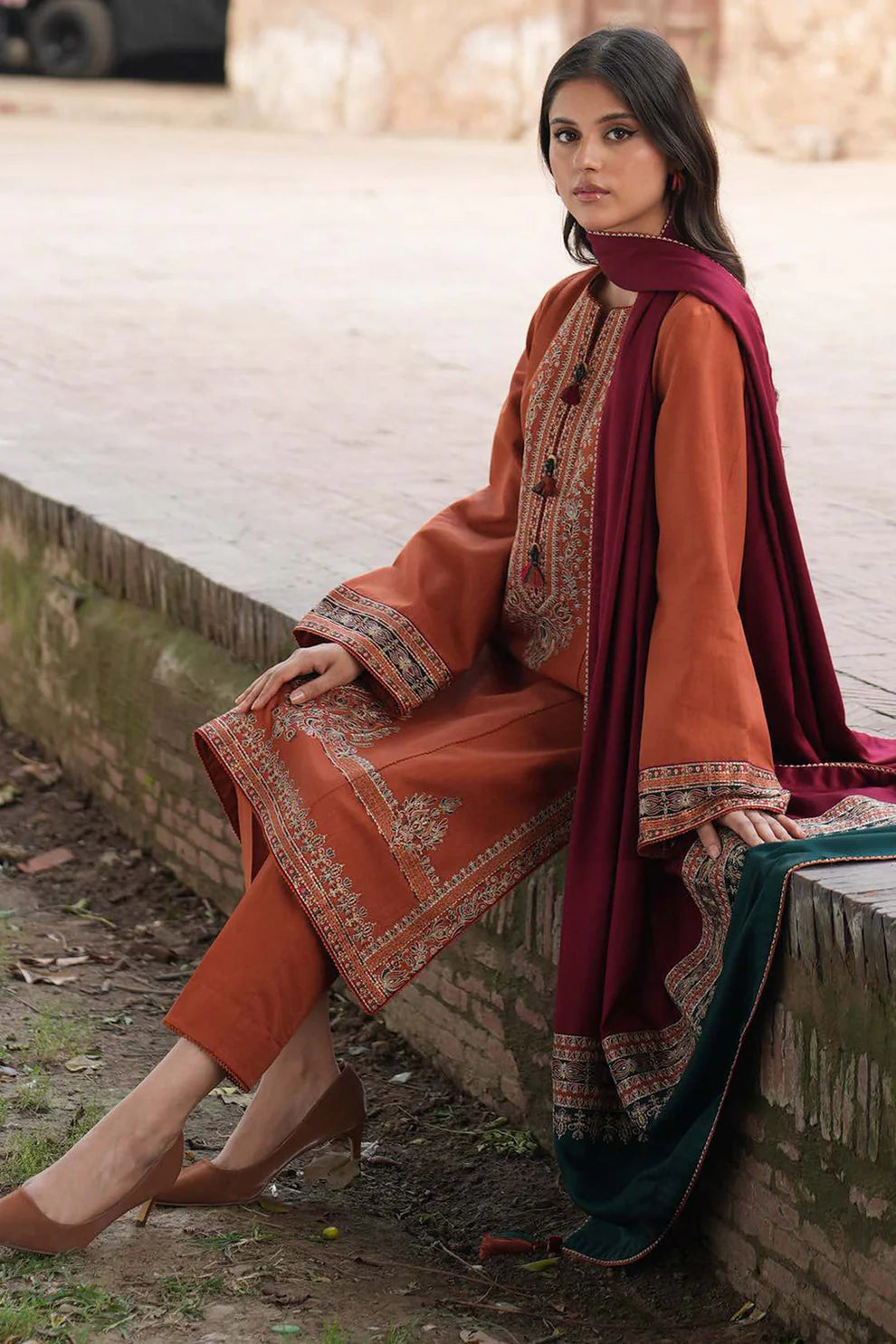 SAPPHIRE-3PC LAWN EMBROIDERED SHIRT WITH EMB WORK LAWN DUPATTA & TROUSER