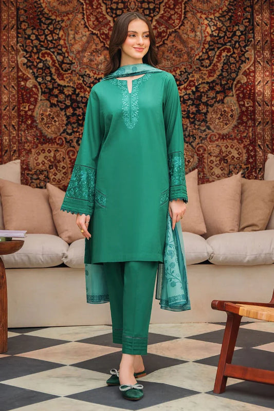 ZIVA-3PC LAWN EMBROIDERED SHIRT WITH MONARK PRINTED DUPATTA AND TROUSER-D-3539