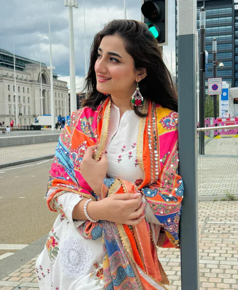 NIMRA MEHRA-3PC LAWN EMBROIDERED SHIRT WITH MONARK PRINTED DUPATTA & EMB TROUSER-D-3624