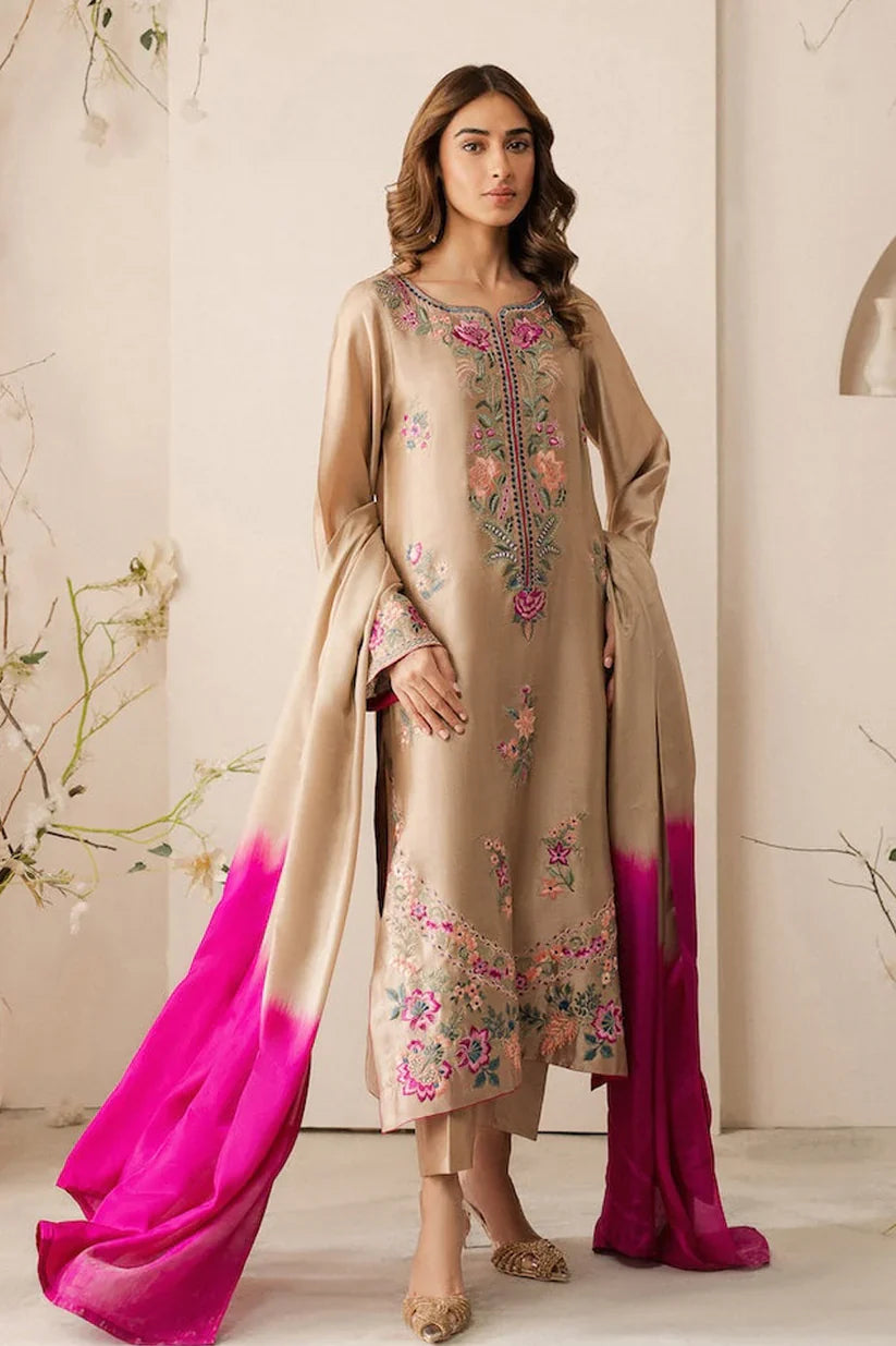 VINTAGE-3PC LAWN EMBROIDERED SHIRT WITH DYE & DYE CHIFFON DUPATTA AND TROUSER-D-3637