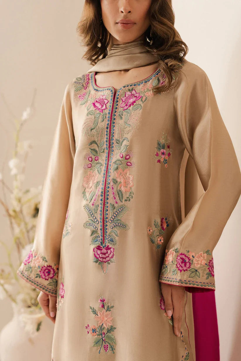 VINTAGE-3PC LAWN EMBROIDERED SHIRT WITH DYE & DYE CHIFFON DUPATTA AND TROUSER-D-3637