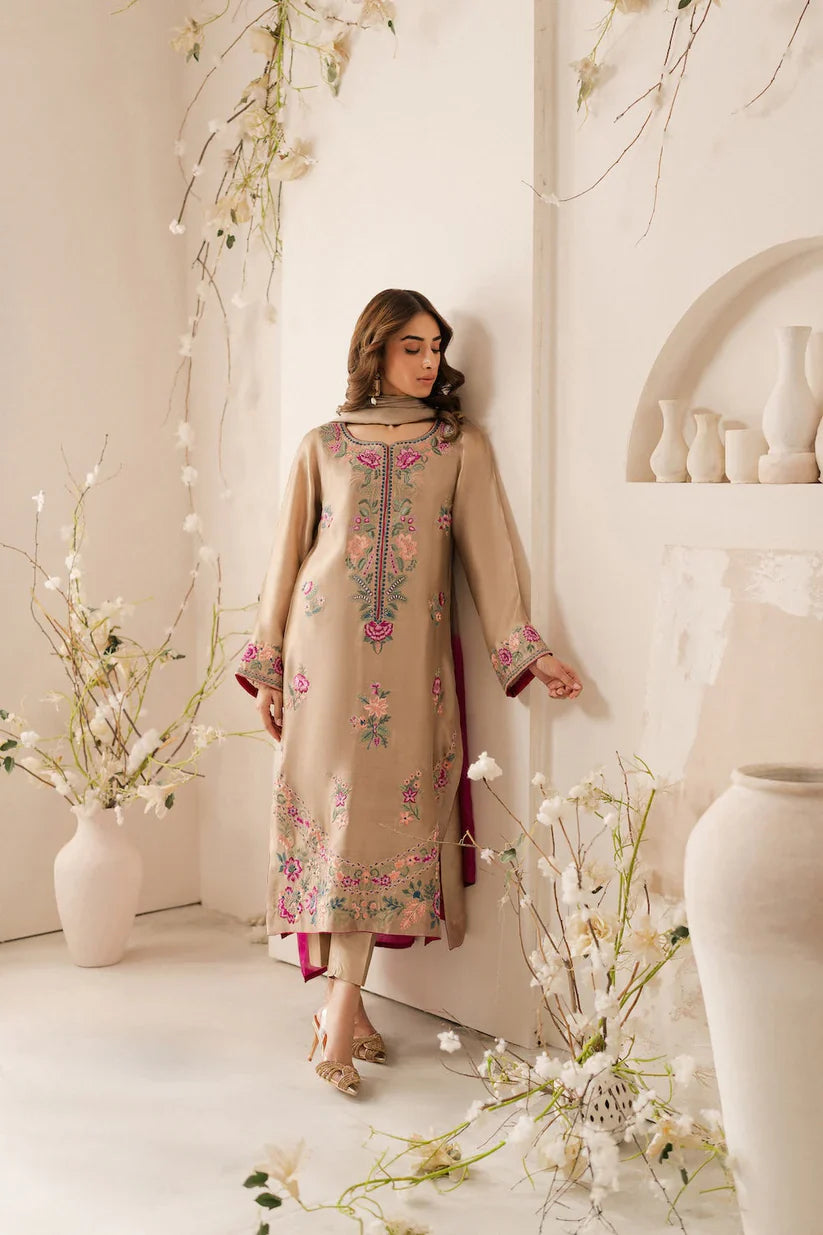 VINTAGE-3PC LAWN EMBROIDERED SHIRT WITH DYE & DYE CHIFFON DUPATTA AND TROUSER-D-3637