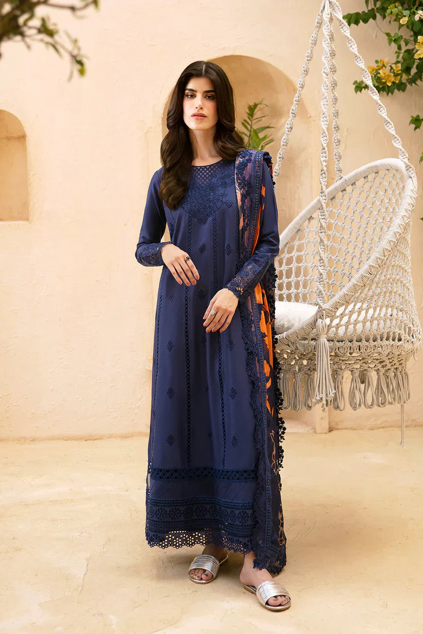 AZURE-3PC LAWN EMBROIDERED SHIRT WITH MONARK PRINT DUPATTA AND TROUSER-D-3547