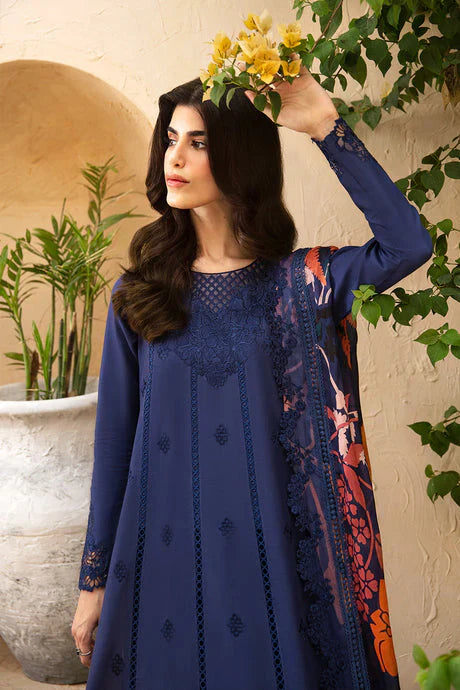 AZURE-3PC LAWN EMBROIDERED SHIRT WITH MONARK PRINT DUPATTA AND TROUSER-D-3547