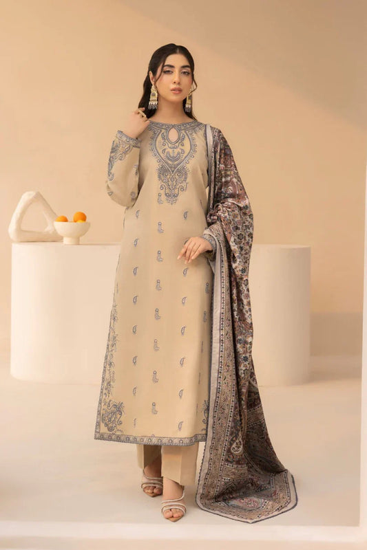 MOHAGNI.-3PC LAWN EMBROIDERED SHIRT WITH MONARK PRINT DUPATTA AND TROUSER-D-3641
