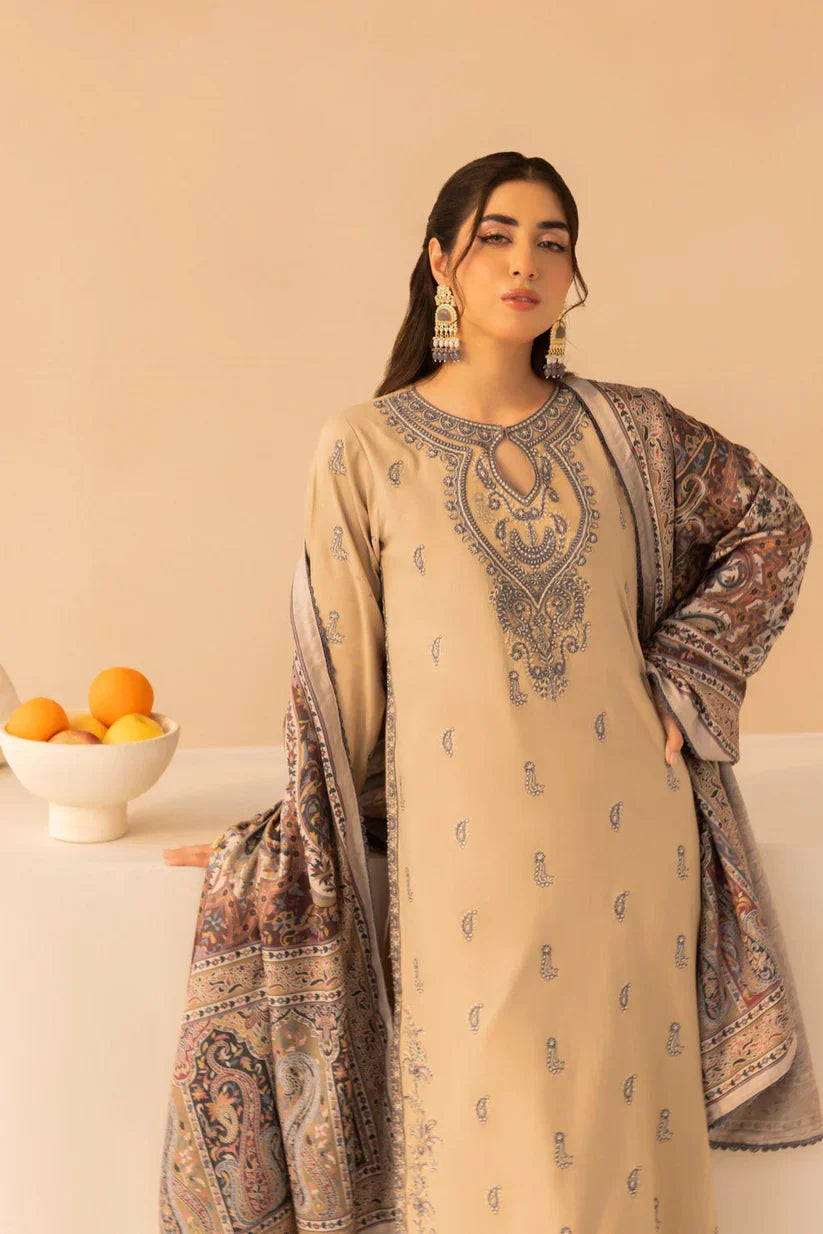 MOHAGNI.-3PC LAWN EMBROIDERED SHIRT WITH MONARK PRINT DUPATTA AND TROUSER-D-3641