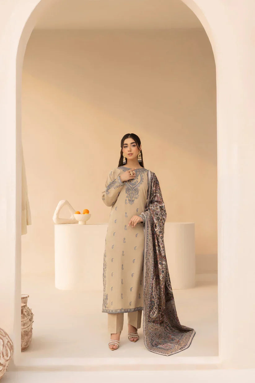 MOHAGNI.-3PC LAWN EMBROIDERED SHIRT WITH MONARK PRINT DUPATTA AND TROUSER-D-3641